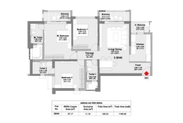 Godrej Ivara 3 BHK Floor Plan Layout